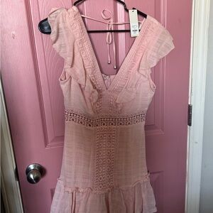 Francesca's Light Pink Crochet Trim Boho dress